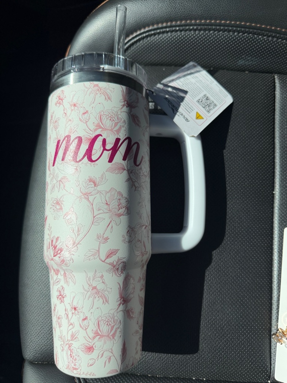 30 oz. Chic Mom Floral Insulated Travel Mug with Handle - Pink/White